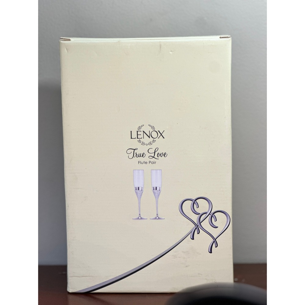 Lenox True Love Silver Plated Champagne Flute Pair Interlocking Hearts Wedding